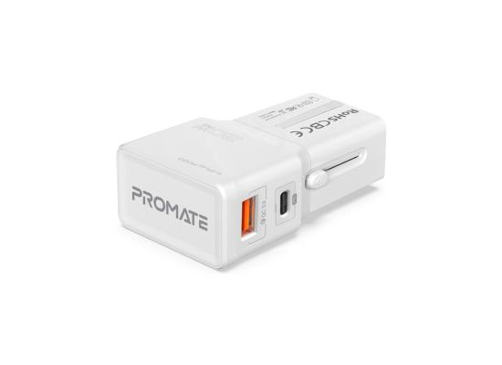 Promate TriPlug-PD20 International Travel Adapter with USB-C 20W PD